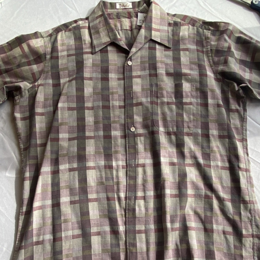 Vintage single stitch D'Avila Plaid Button Short Sleeve Shirt Men's XL Cotton